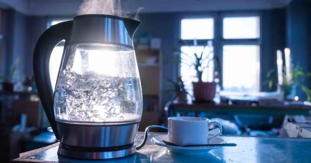 a boiling water inside a kettle