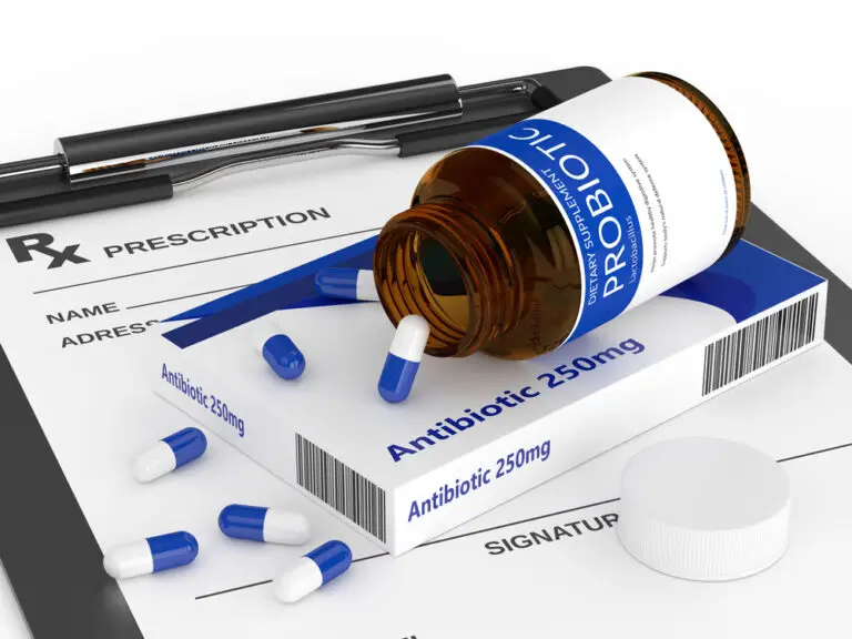 3d render of antibiotic and probiotic with prescription