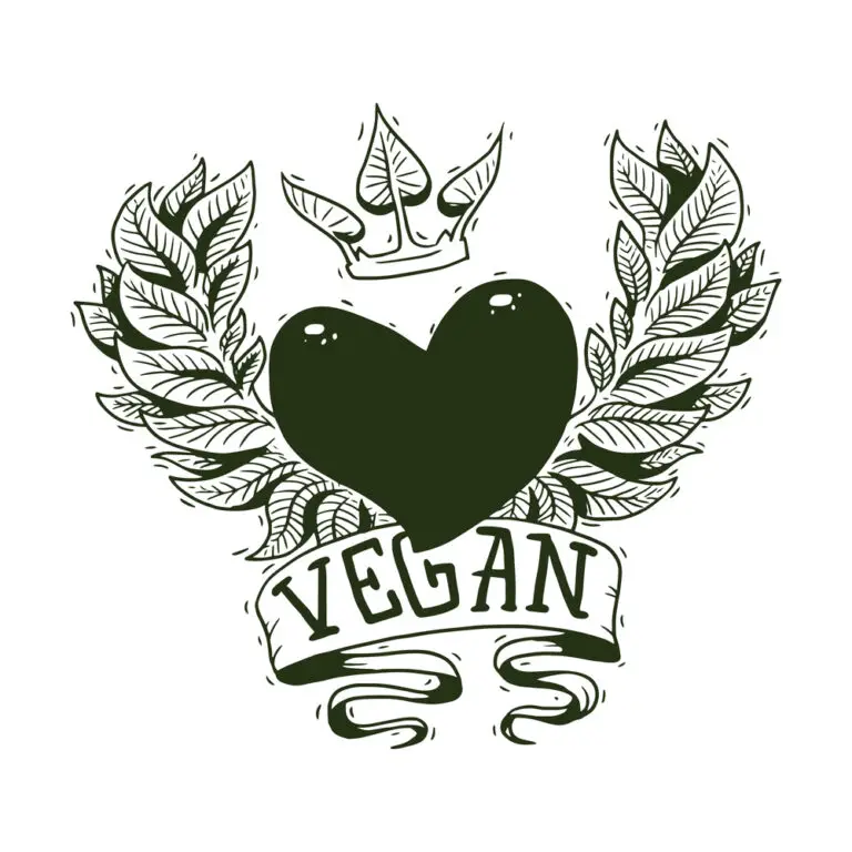 Vegan emblem, heart, crown and wreath of leaves, monochrome styl