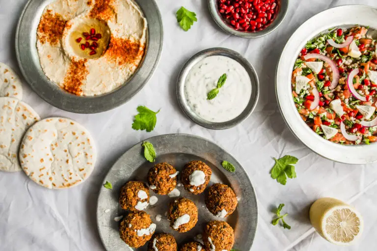 Selection of traditional Arab and Jewish healthy food, vegan and vegetarian