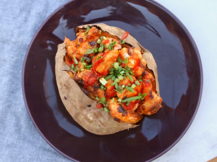 Buffalo Cauliflower Loaded Sweet Potato